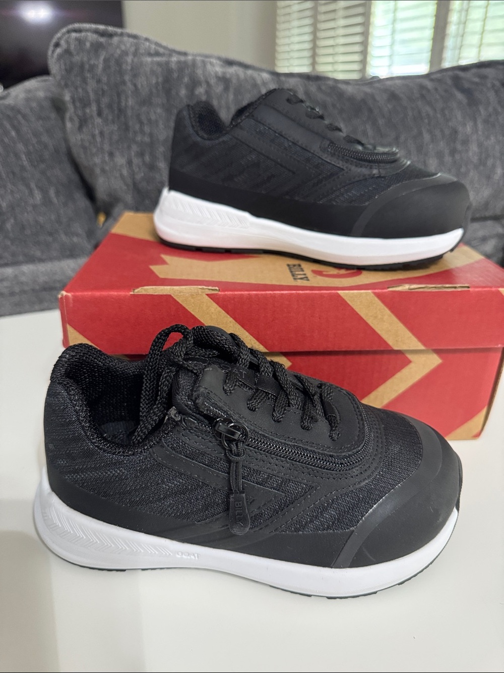 Kids Black Lace-Up Sneakers with Side Zipper and White Sole